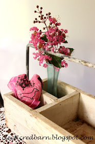 Eclectic Red Barn: White box with small vase, flowers and a fabric heart