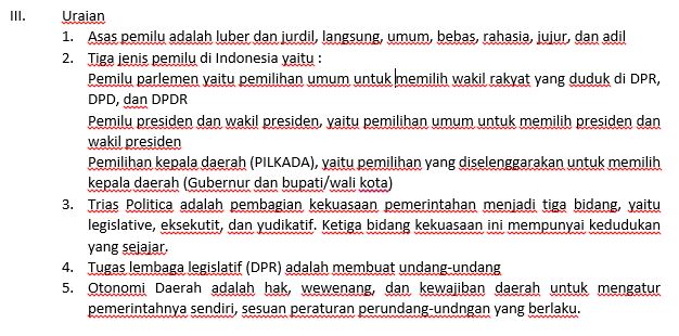 Kunci jawaban Ullangan Harian 2 III. Uraian PKn Kelas 6 SD Semester 1 Sistem Pemerintahan Indonesia, https://bingkaiguru.blogspot.com