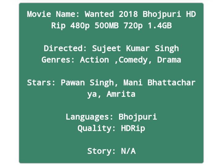 Wanted 2018 Bhojpuri HDRip 480p 500MB 720p 1.4GB