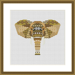 Elephant mandala cross stitch pattern - Tango Stitch