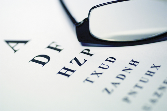 Eye chart and eyeglasses