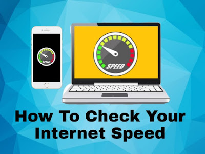 speedometer shown on a laptop and iphone screen and a caption, how to check your internet speed