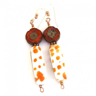 orange and white mitra shell earrings gift for her