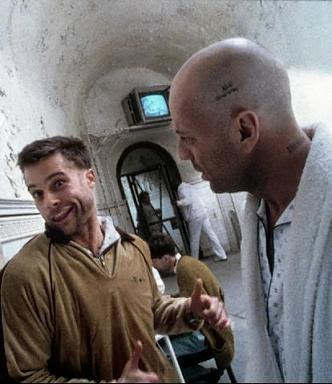 Bruce Willis(James Cole) and Brad Pitt(Jeffery Goines) 12 monkeys (C)