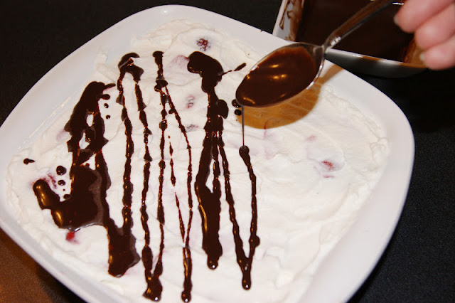 Drizzling No-Bake Strawberry Ice Box Dessert with Chocolate Ganache Image