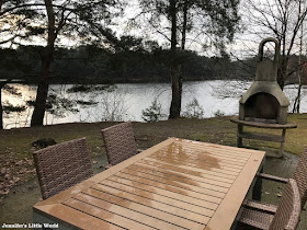 Center Parcs wet patio area in the rain