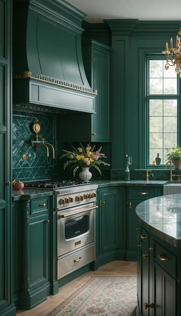 Emerald Green Kitchen Walls: Regal and Refined