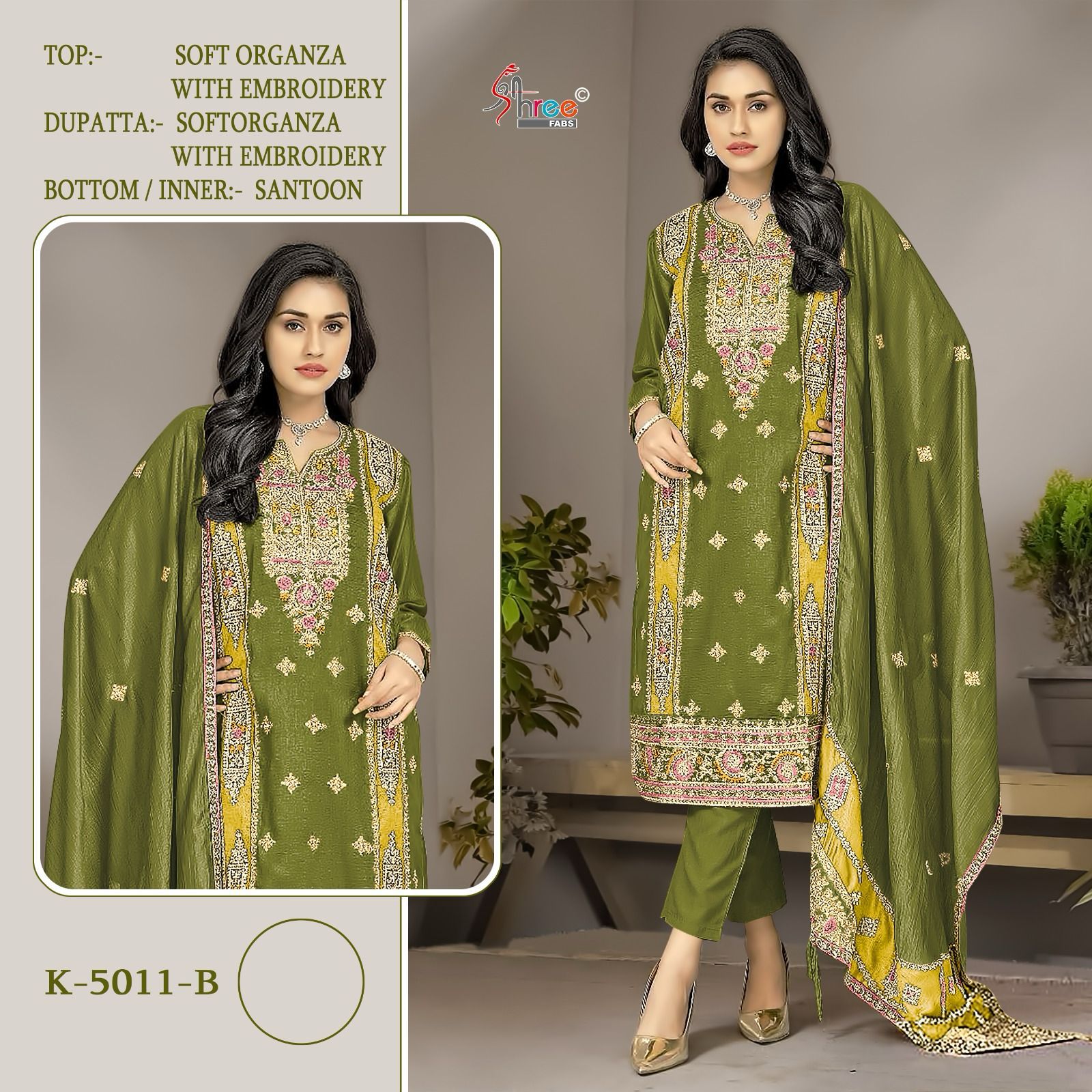 5011 Shree Fabs Organza Silk Embroidered Pakistani Salwar Suits