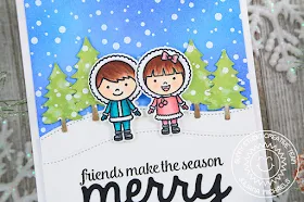 Sunny Studio Stamps: Eskimo Kisses Frosty Flurries Merry Sentiments Woodland Borders Friendship Christmas Card by Juliana Michaels