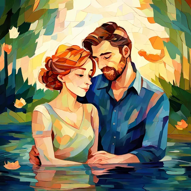 Enamorados en el agua. Arte digital