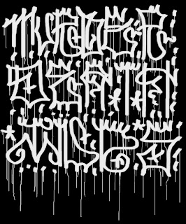 Graffiti Alphabet Letter Black White Style Color Sketch on Paper