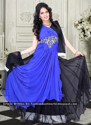 Coral Pink Net Anarkali Gown | Dark Blue n Black Gown