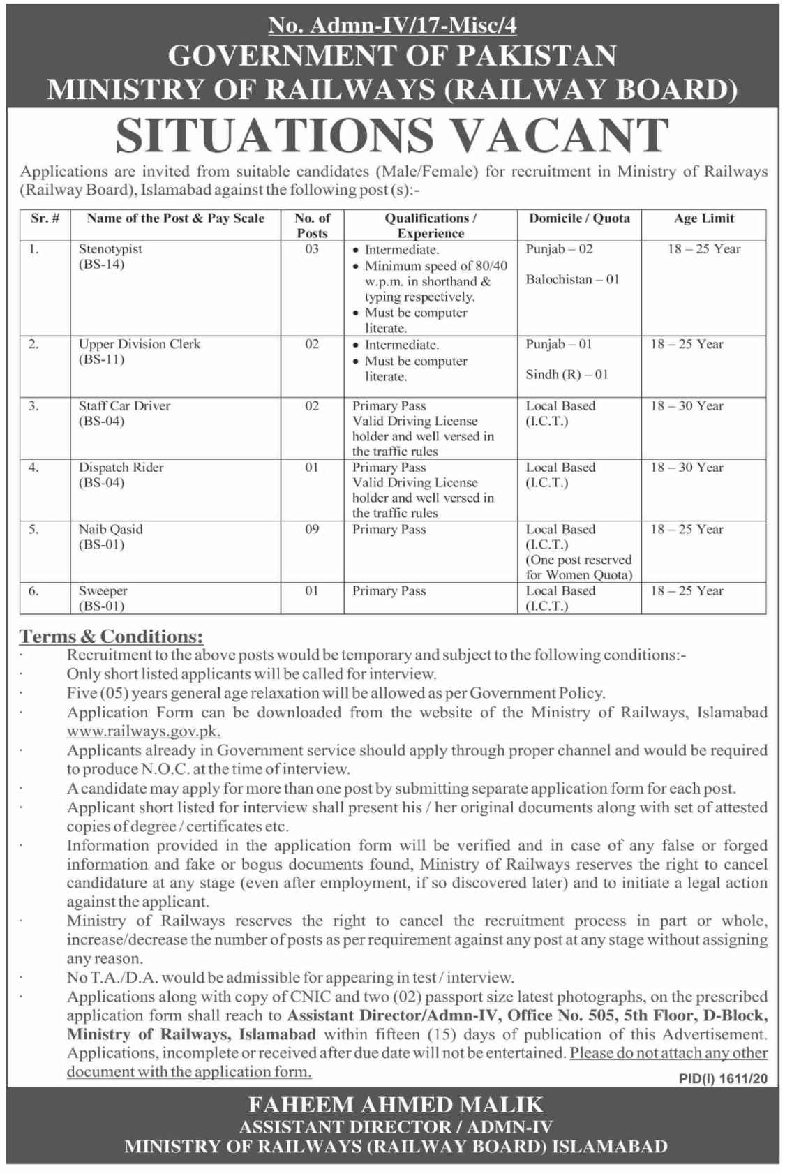 Ministry of Railways Jobs 2020 for Stenotypist, Upper Division Clerk, UDC and more