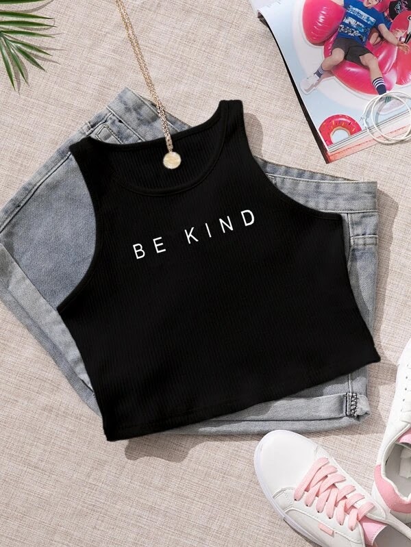 Letter Graphic Rib-knit Tank Top