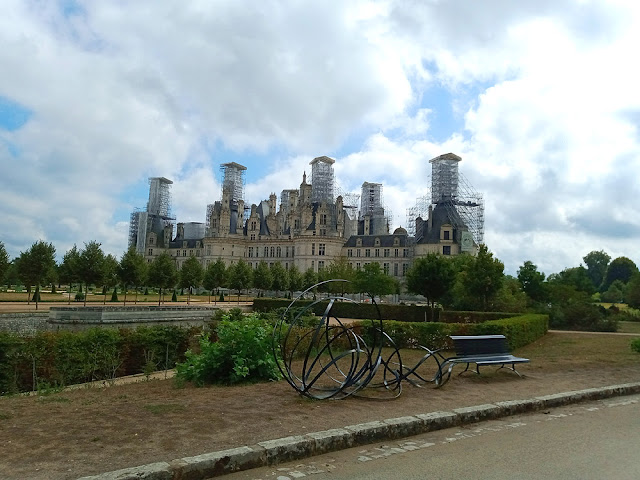 Chateau de Chambord with towers scaffolded for restoration, Loir et Cher, France. Photo by Loire Valley Time Travel.