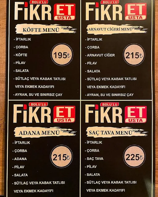 Fikret Usta Karacasu Bolu Ramazan 2023 İftar Menüleri ve Fiyatları