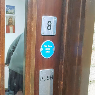 Classroom door with an upside down 8