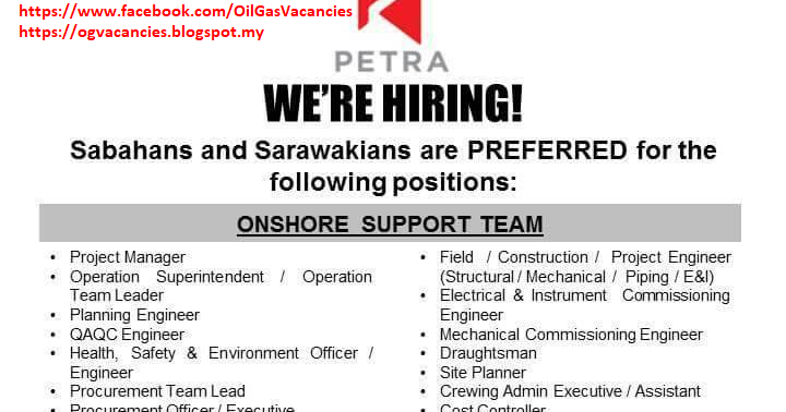 Oil Gas Vacancies Vacancies Petra Energy Sabah Sarawak