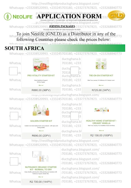 South Africa, NEOLIFE, GNLD, Register, Join, Distributor, Form, Application, Prices, Products