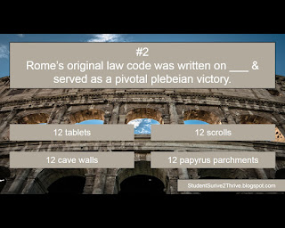 Rome’s original law code was written on ___ & served as a pivotal plebeian victory. Answer choices include: 12 tablets, 12 scrolls, 12 cave walls, 12 papyrus parchments