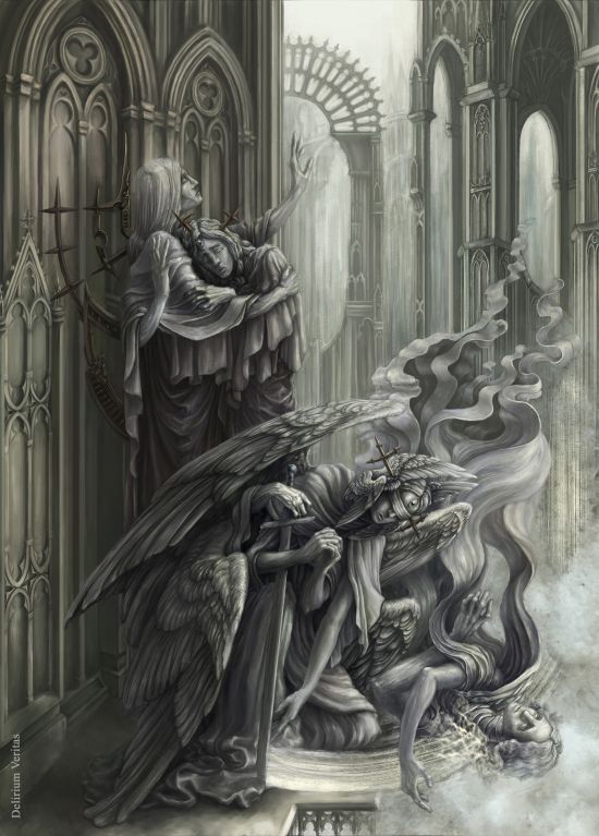 De Delirio Ad Veritatem (Humble Guest) artstation arte ilustrações religiosas góticas anjos tristes