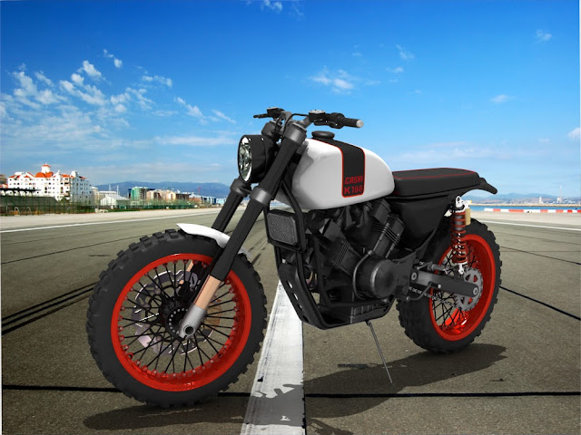 HR44 - K188 Scrambler motorcycle With a few minor cosmetic changes and behold, the Enduro becomes the Scrambler. By Hr Designs 