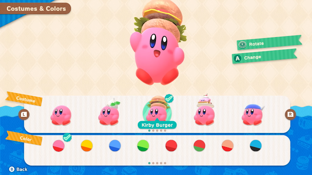Kirby's Dream Buffet Kirby Burger Costumes and Colors