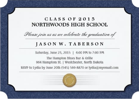 Blue and White Diploma Graduation Invitation