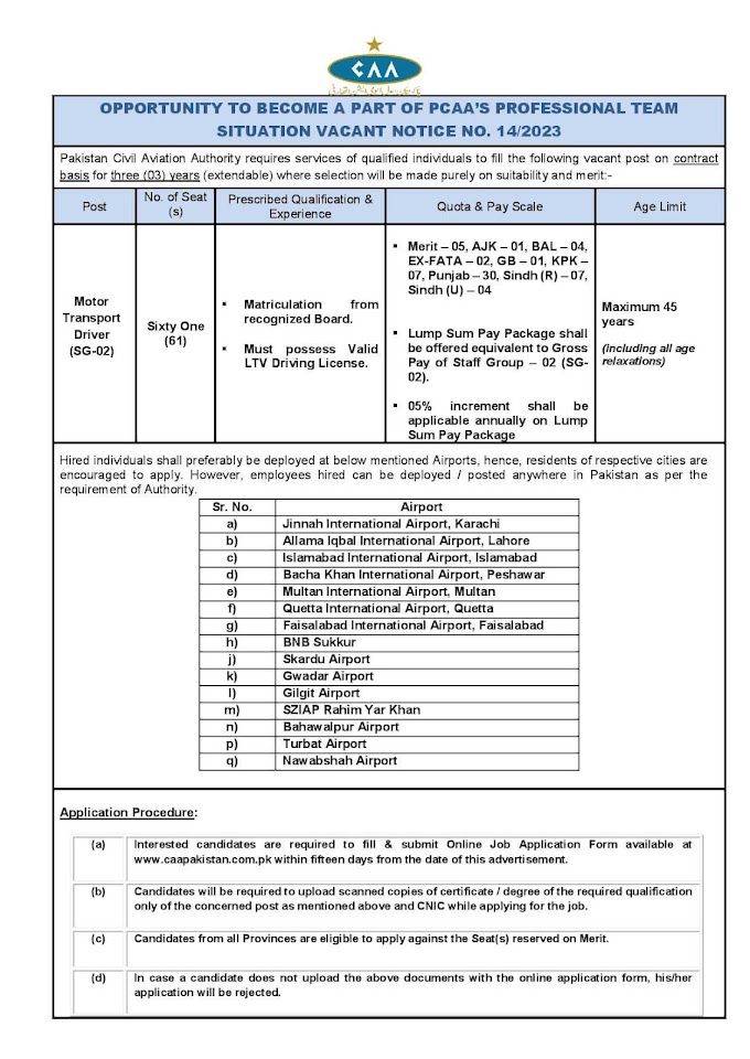 CAA Pakistan Jobs 2023 - www.caapakistan.com.pk jobs 2023