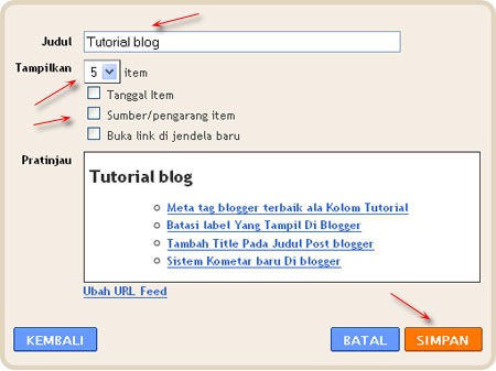 setting feed gadget