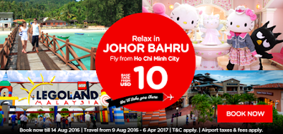 Đặt vé máy bay khuyến mãi Air Asia đến Johor Bahru giá từ 10USD