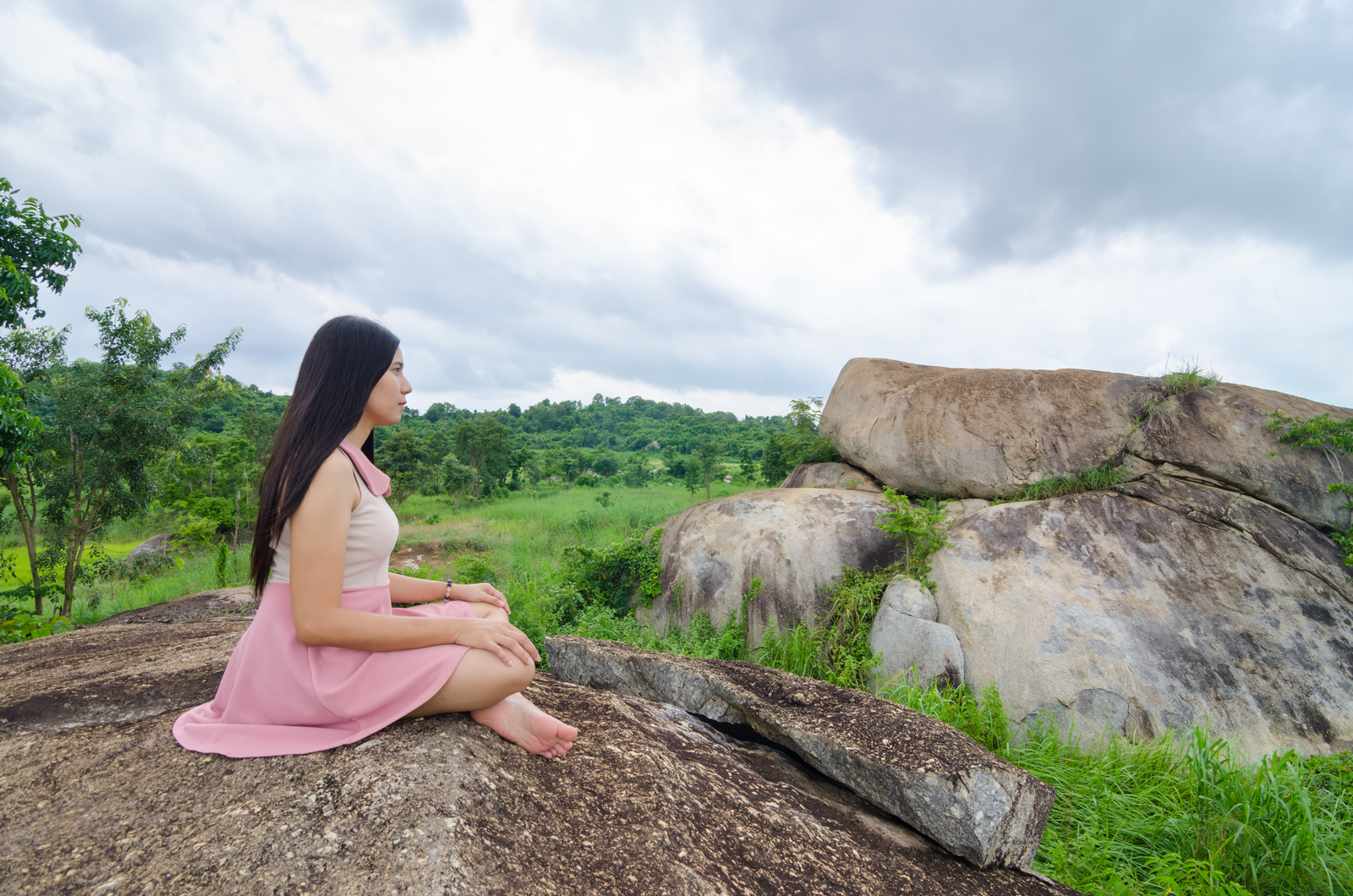 Woman meditation on the mountain