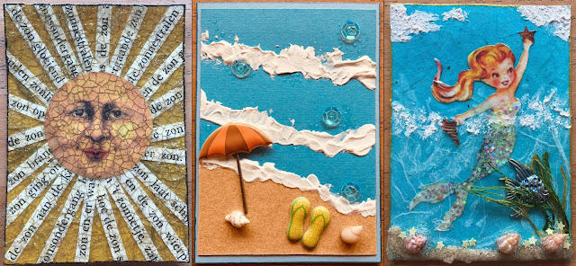 Summer sun beach and mermaid ATC (Artist Trading Card)