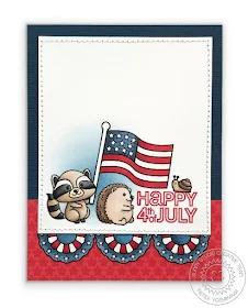Sunny Studio Stamps: Critter Campout & Stars & Stripes Fourth of July Raccoon & Hedgehog Card by Mendi Yoshikawa