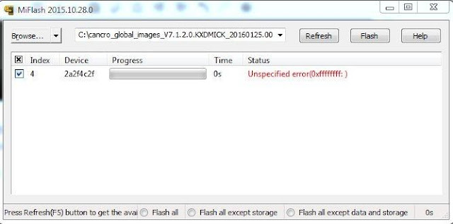Cara Mengatasi Unspecified Error (0xffffffff) ketika Flashing Xiaomi Mi4 