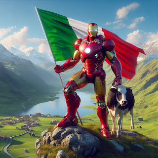 Designer - Ironman with the flag of Italy and a cow