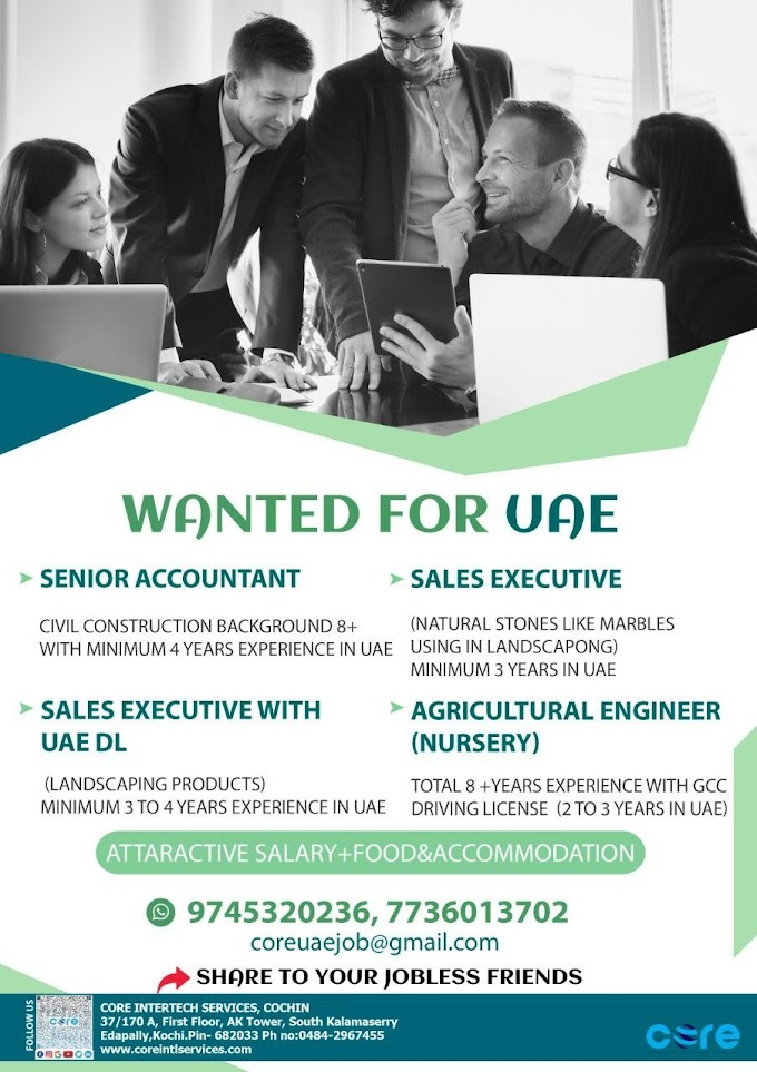 SALES, ACCOUNTANT, AGRICULTURAL ENGINEER JOBS IN UAE : CORE INTERTECH SERVICES 