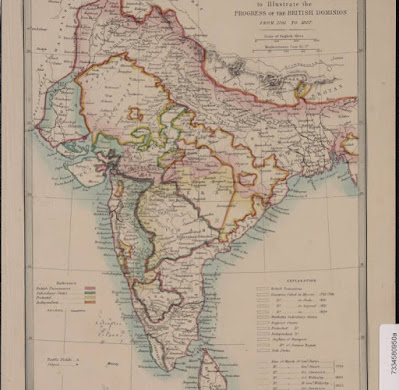 Map of India to illustrate the progress of the British Dominion: from 1791 to 1857. Published 1858.