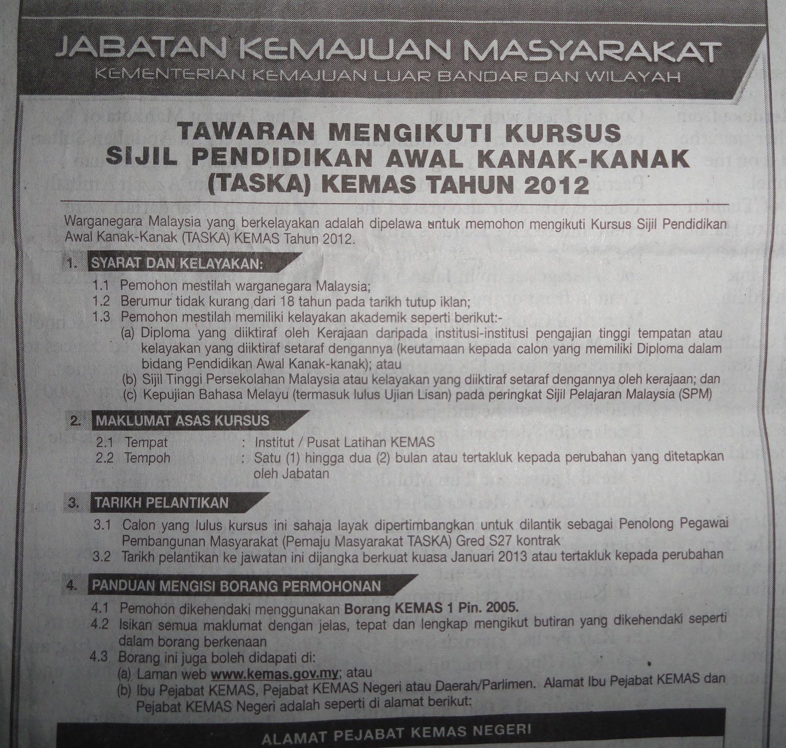 Jawatan Kosong Jabatan Kemajuan Masyarakat (KEMAS) (17 