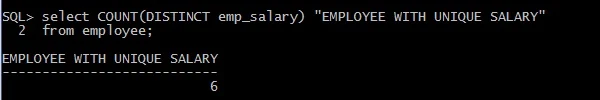 Use of COUNT function excluding duplicate salary