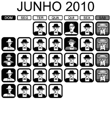 Calendário pessoano do mês de Junho de 2010