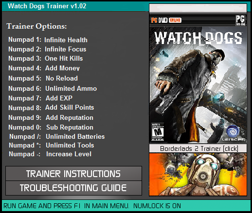 PC Game Software Cheats and Hacks: Watch Dogs Trainer Cheat