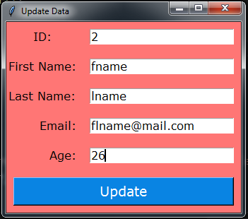 How To Update Data In MySQL Database Using Python Tkinter