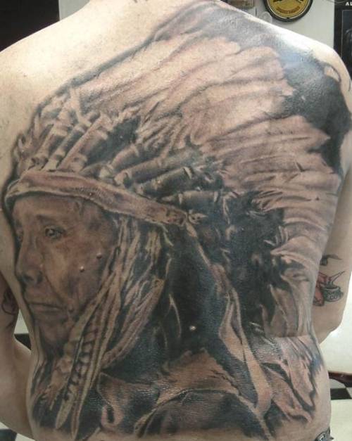 American Indian Tattoo On The Full Back