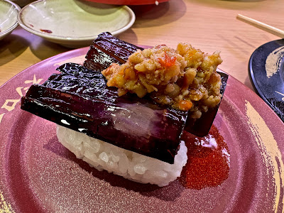 Sushiro, mapo eggplant nigiri