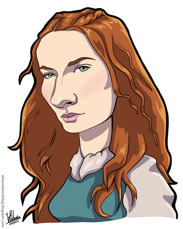 Cartoon caricature of Sansa Stark from Game of Thrones.