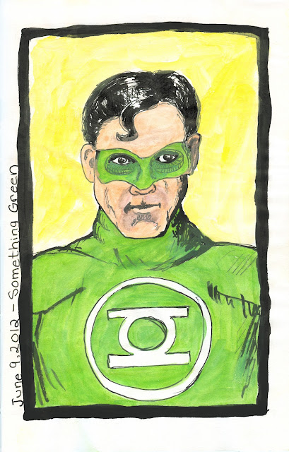 Pen and Ink with Watercolour Green Lantern rendered by ©Ana Tirolese