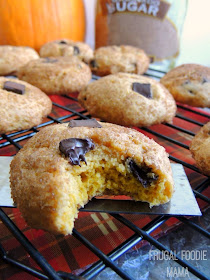 Soft, pillowy cookies with a hint of sweet pumpkin & chunks of dark chocolate are baked within a sugary spiced crust in these Pumpkin Dark Chocolate Chunk Snickerdoodles