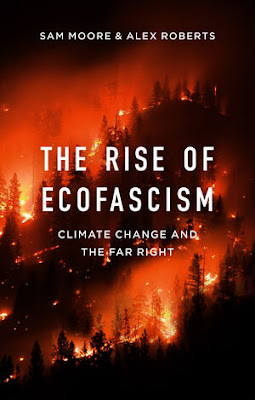 Book cover of The Rise of Ecofascism, with photo of forest fire in background