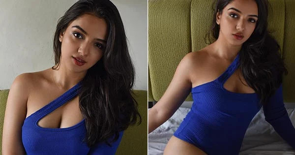 Ahsaas Channa blue swimsuit cleavage sexy legs